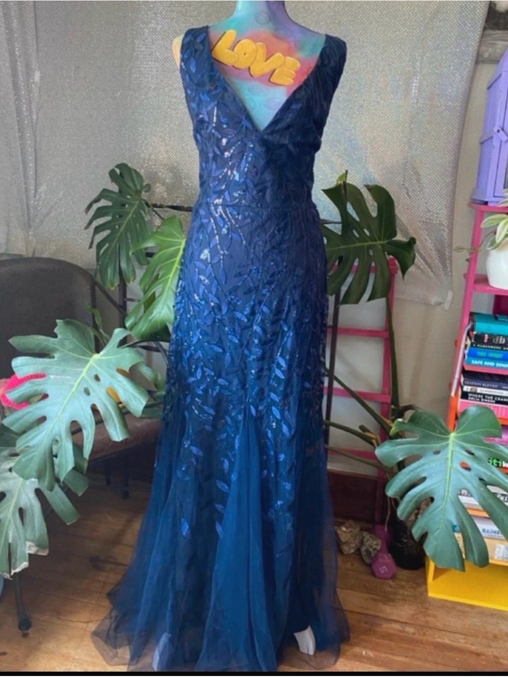 Ever Pretty Navy Blue Sequin V-Neck Mermaid Gown